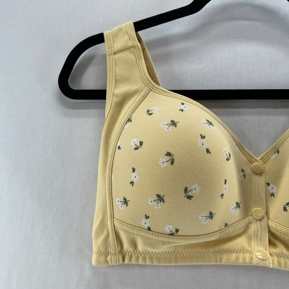 Daisy Bra Size L Wireless Front Snap Closure Full Coverage Comfort Floral Yellow - Picture 4 of 9